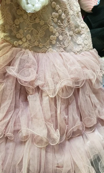 Girl's muave wired ruffle lace flower girl dress